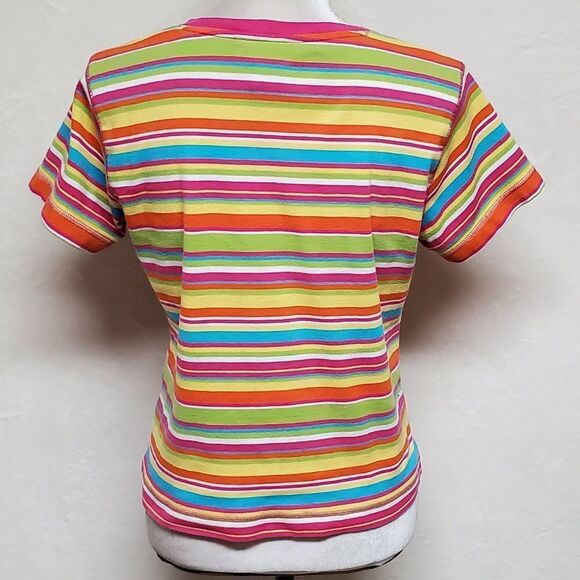 VINTAGE 90s Y2K Sag Harbor Rainbow Striped Short Sleeve Cropped Tee T-shirt S - Picture 9 of 12